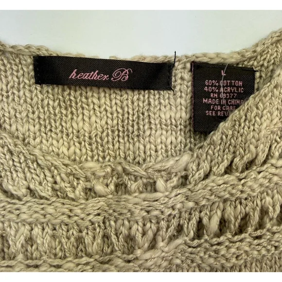 Heather B Knit Sweater Sleeveless Top Large Tan Beige Boho Crochet Summer Spring - Picture 2 of 4